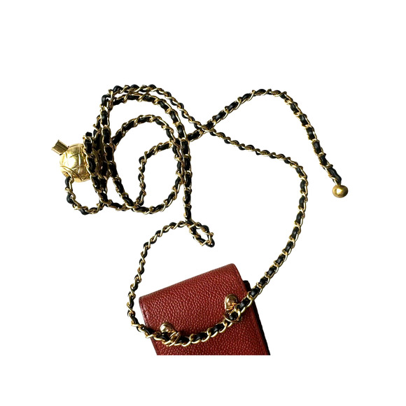 Authentic CHANEL Cigarette Case CC Amber Caviar Skin Leather Chained Hanging Bag - Picture 4 of 13